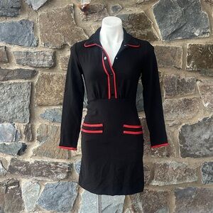 Sandro Paris Black Contrast Trim Dress Red Detail Size 34 XS Collared Mini
